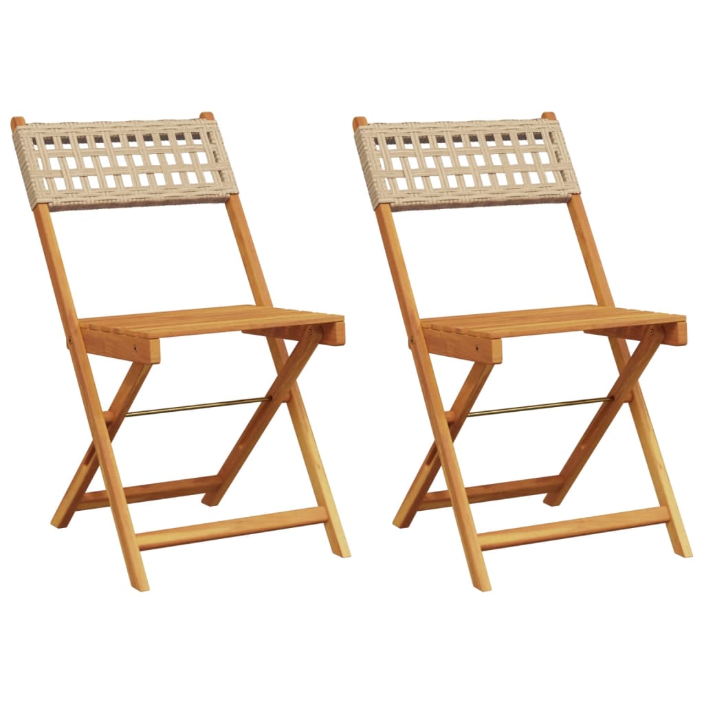 Sedie da Bistrò 2 pz Beige Legno Massello Acacia e Polyrattan | homemem39