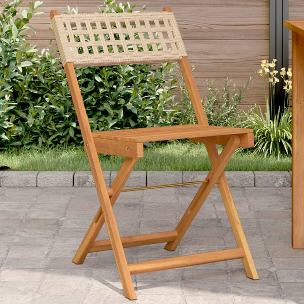 Sedie da Bistrò 2 pz Beige Legno Massello Acacia e Polyrattan - homemem39