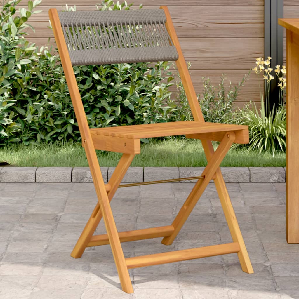 Sedie Bistrò 2pz Grigie in Legno Massello di Acacia e Corda