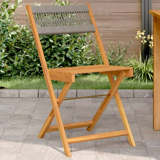 Sedie Bistrò 2pz Grigie in Legno Massello di Acacia e Corda