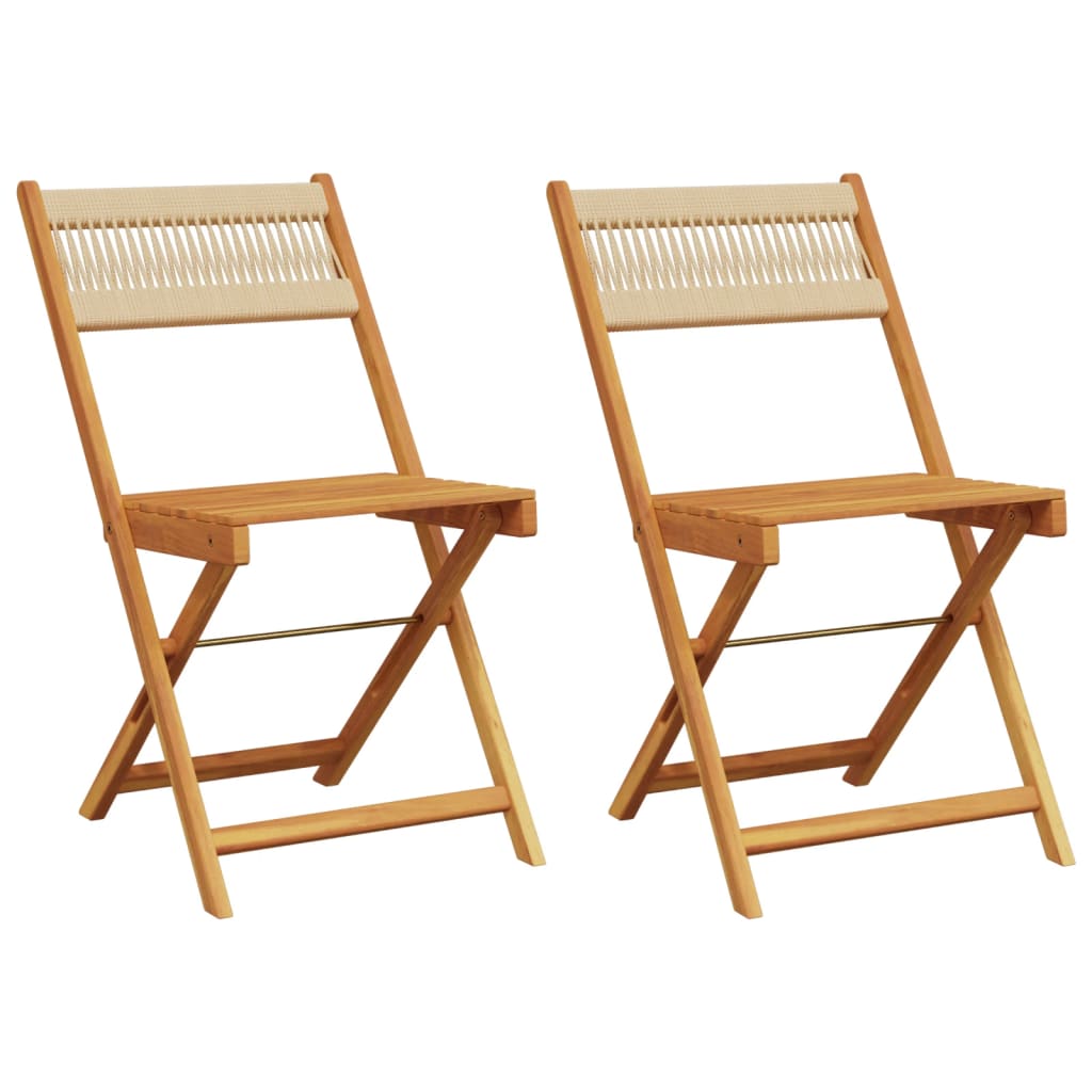 Sedie Bistrò 2pz Beige in Legno Massello di Acacia e Corda