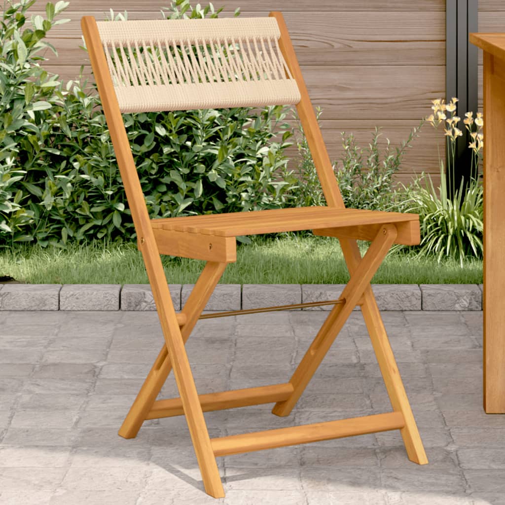 Sedie Bistrò 2pz Beige in Legno Massello di Acacia e Corda
