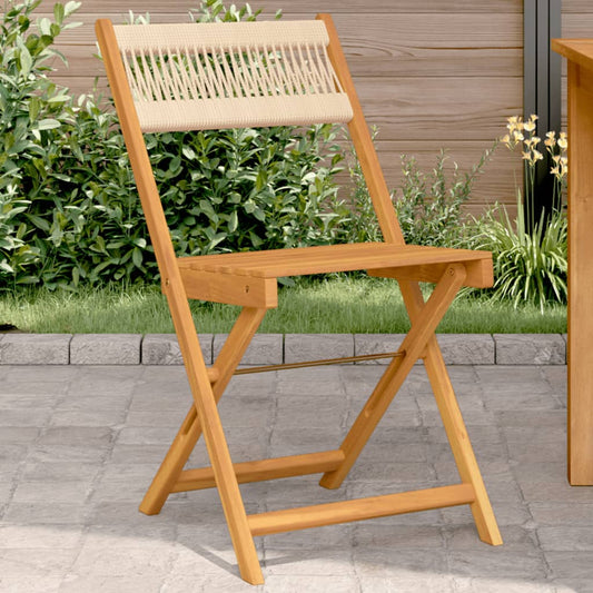 Sedie Bistrò 2pz Beige in Legno Massello di Acacia e Corda