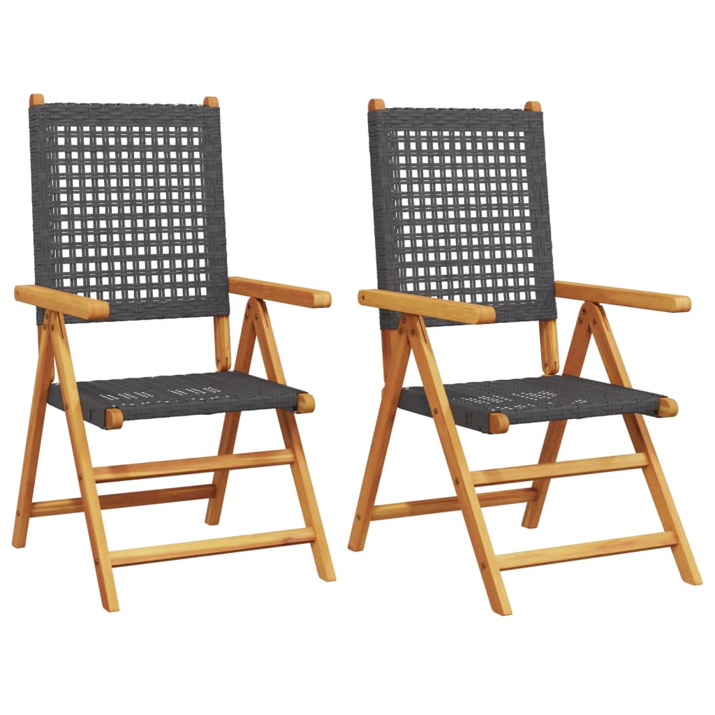 Sedie da Giardino 2 pz Nere Legno Massello Acacia e Polyrattan | homemem39