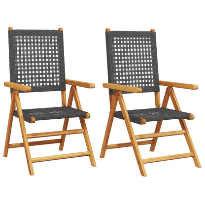 Sedie da Giardino 2 pz Nere Legno Massello Acacia e Polyrattan | homemem39