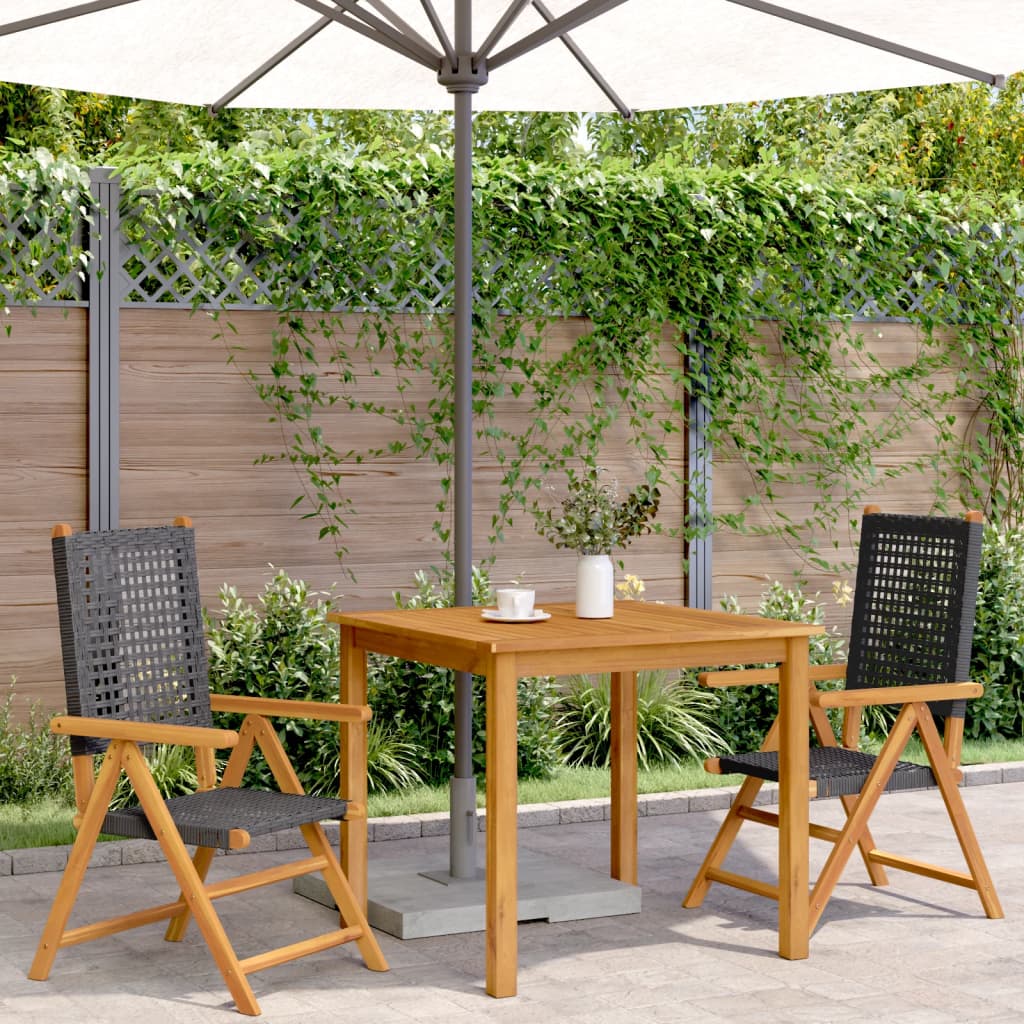 Sedie da Giardino 2 pz Nere Legno Massello Acacia e Polyrattan | homemem39