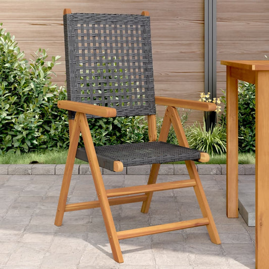 Sedie da Giardino 2 pz Nere Legno Massello Acacia e Polyrattan | homemem39