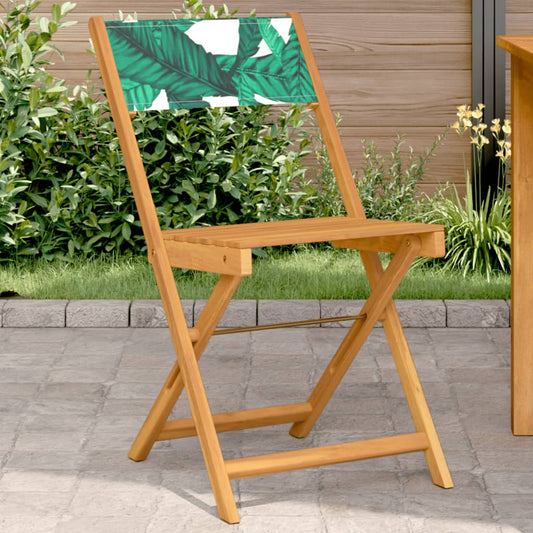 Sedie da Bistrò 2pz Motivo Foglia Legno Massello Acacia Tessuto | homemem39