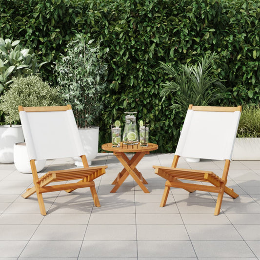 Sedie Giardino 2pz Bianco Crema Legno Massello Acacia e Tessuto
