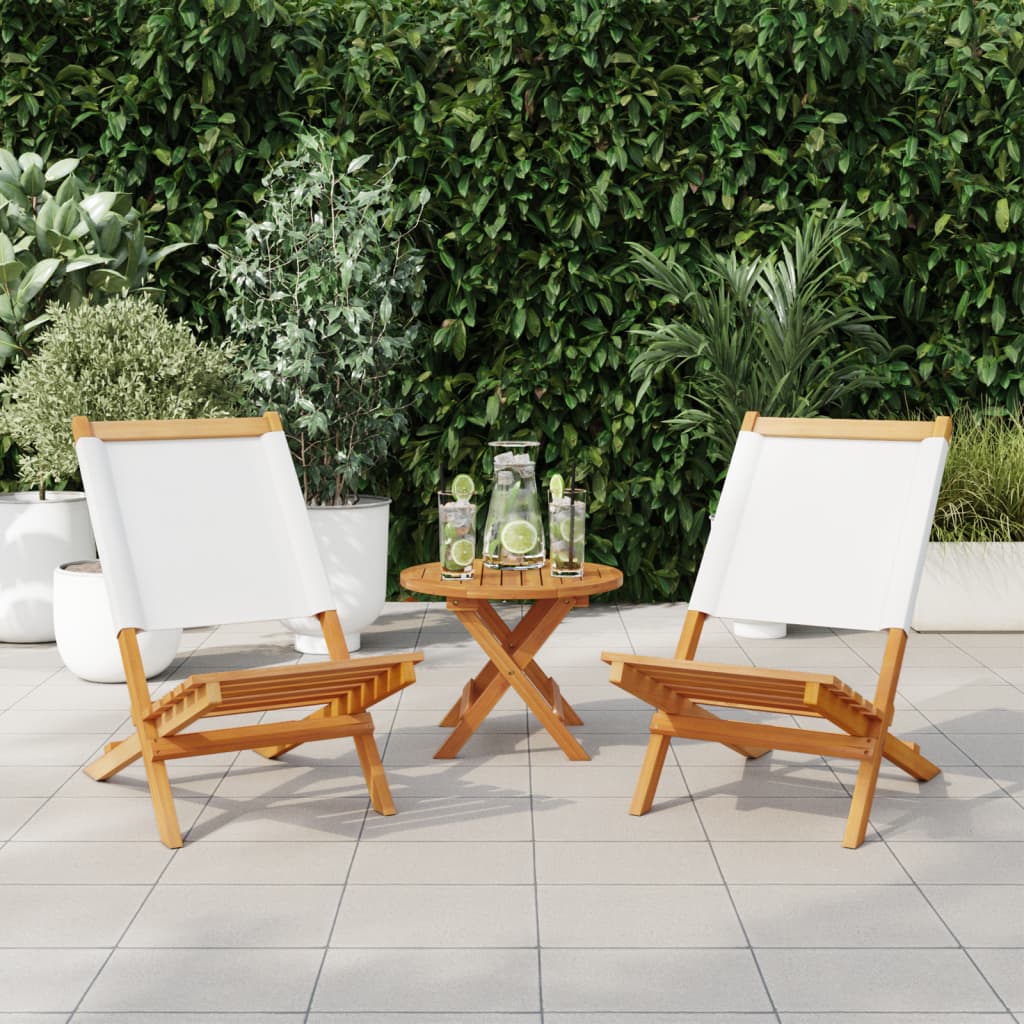 Sedie Giardino 2pz Bianco Crema Legno Massello Acacia e Tessuto - homemem39