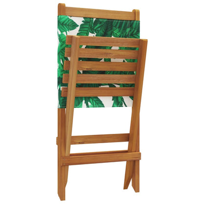 Sedie Giardino 2pz Motivo Foglia Legno Massello Acacia Tessuto