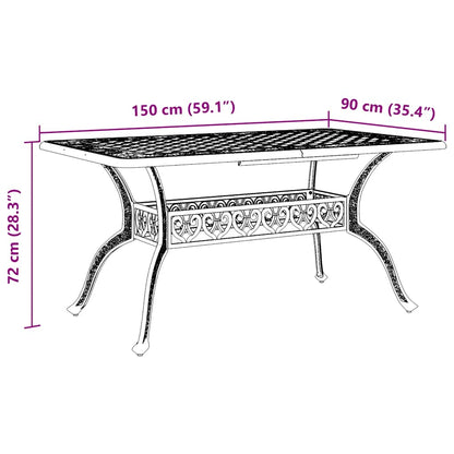 Tavolo da Giardino Nero 150x90x72 cm in Alluminio Pressofuso
