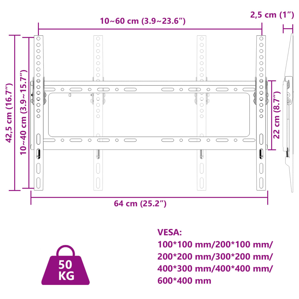 Supporto a Parete per Schermo 26"-63" Max VESA 600x400 mm 50kg