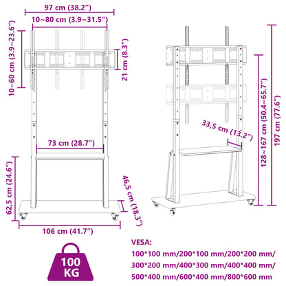 Supporto TV con Ruote Schermo 32"-90" Max VESA 800x600 mm 100kg - homemem39