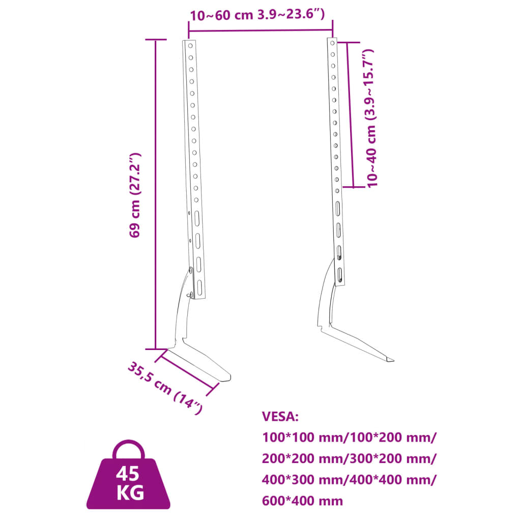 Supporti TV 2pz per Schermo 37"-75" Max VESA 600x400 mm 45kg