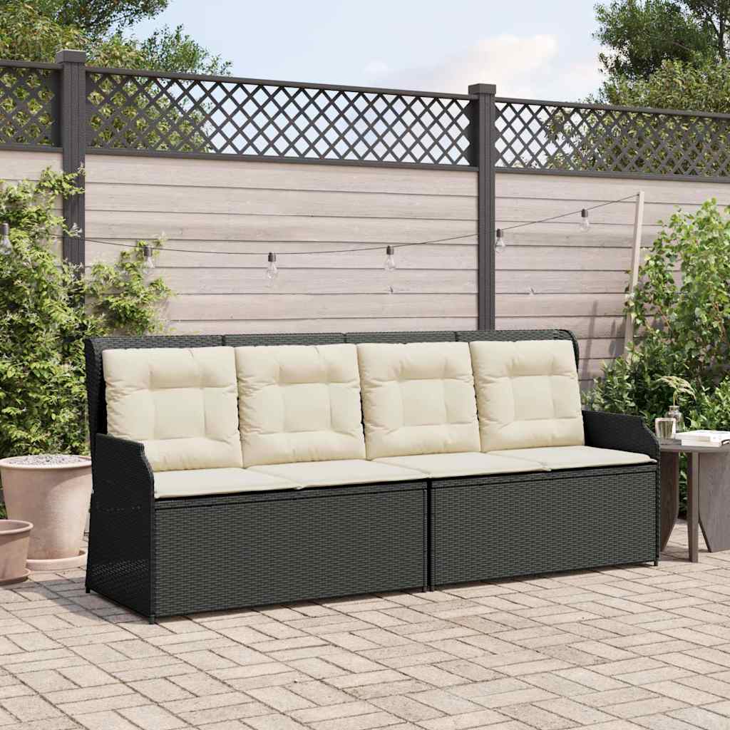 Panca Reclinabile da Giardino con Cuscini Nera in Polyrattan | homemem39