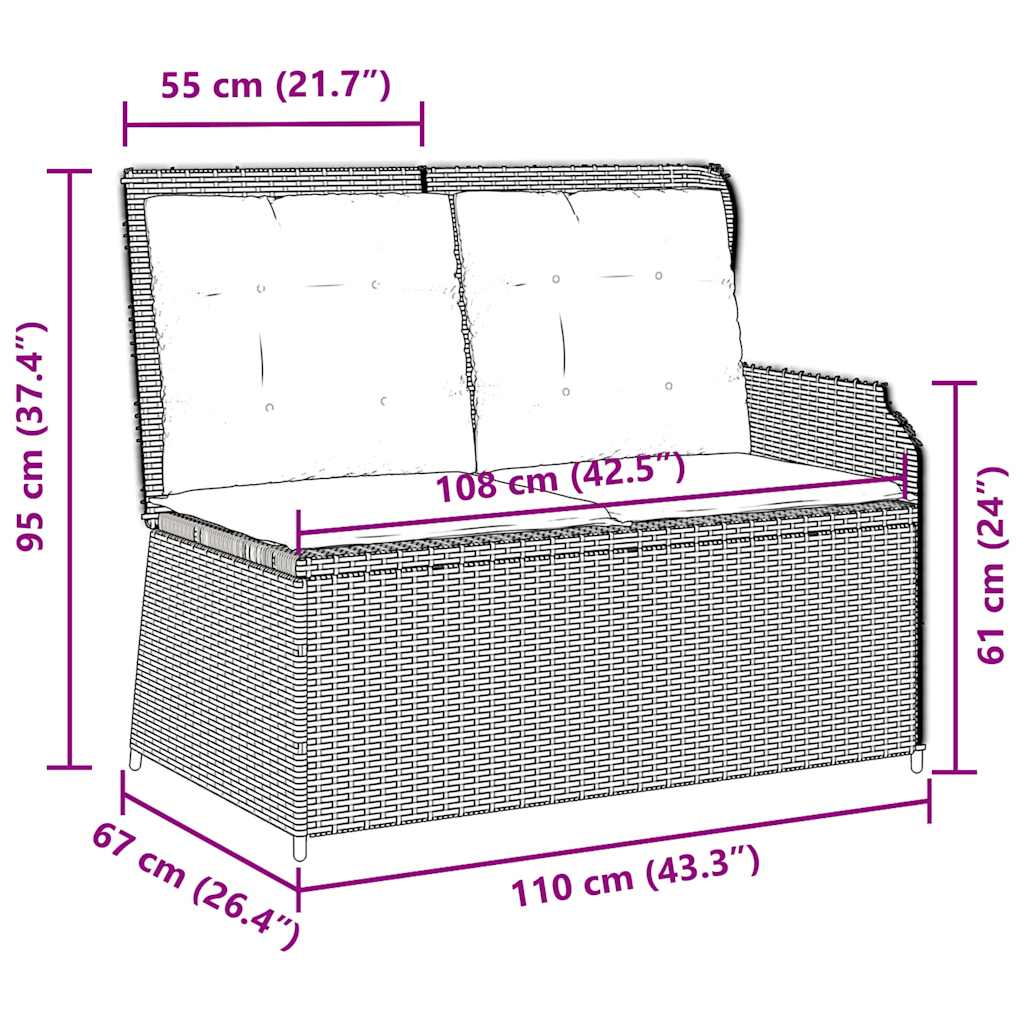 Panca Reclinabile Giardino con Cuscini Grigio Chiaro Polyrattan | homemem39