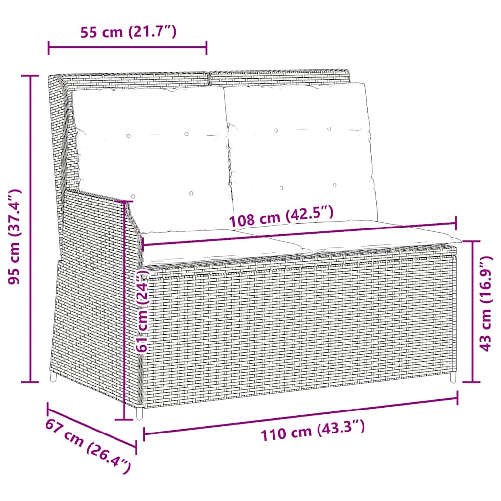 Panca Reclinabile Giardino con Cuscini Grigio Chiaro Polyrattan | homemem39