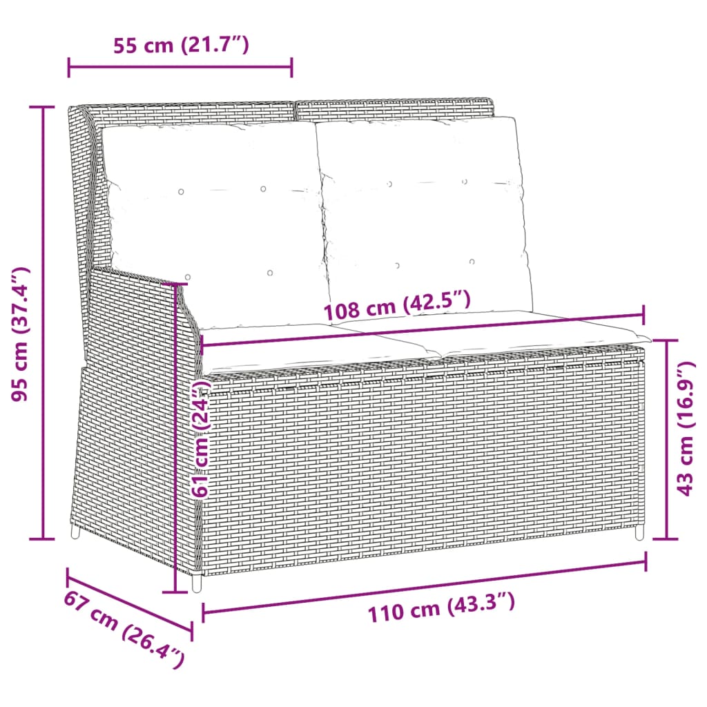 Panchina da giardino reclinabile con Cuscini in Polyrattan Grigio | homemem39