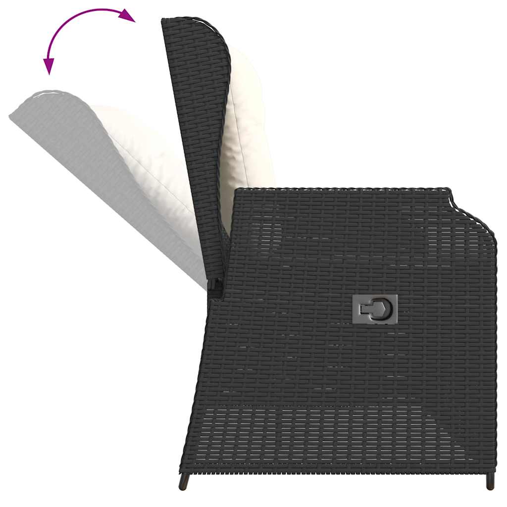 Panca Reclinabile da Giardino con Cuscini Nera in Polyrattan | homemem39