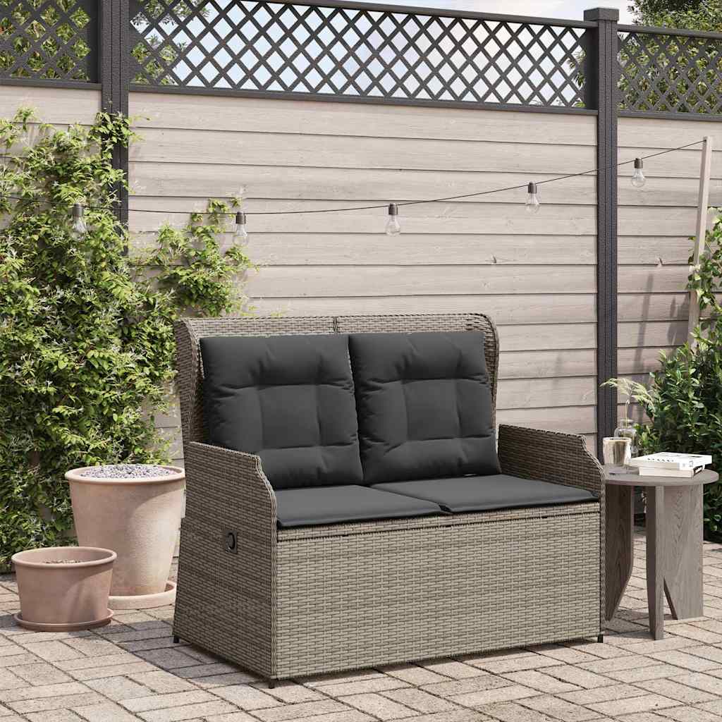 Panca Reclinabile da Giardino con Cuscini Grigia in Polyrattan | homemem39