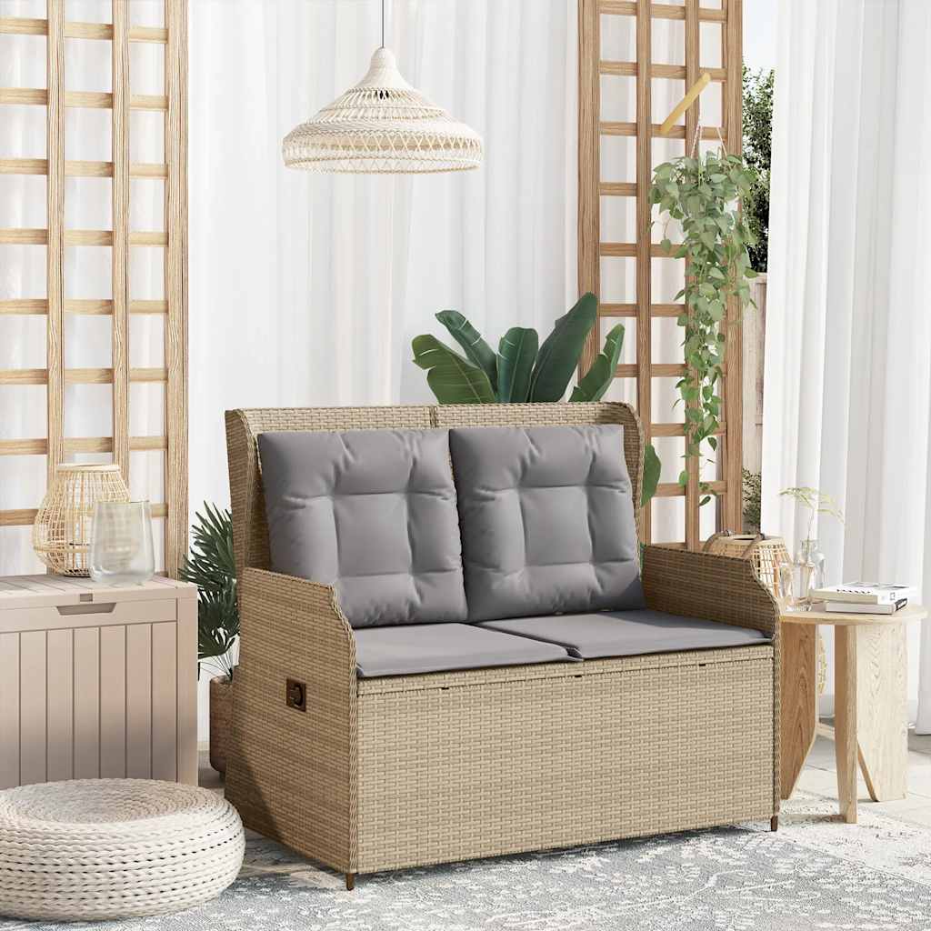 Panca Reclinabile da Giardino con Cuscini Beige in Polyrattan | homemem39
