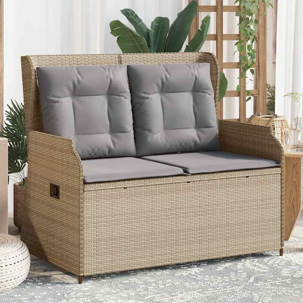Panca Reclinabile da Giardino con Cuscini Beige in Polyrattan | homemem39