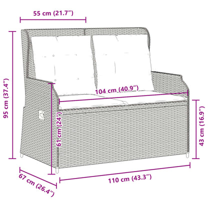Panchina da giardino reclinabile con Cuscini in Polyrattan Marrone | homemem39