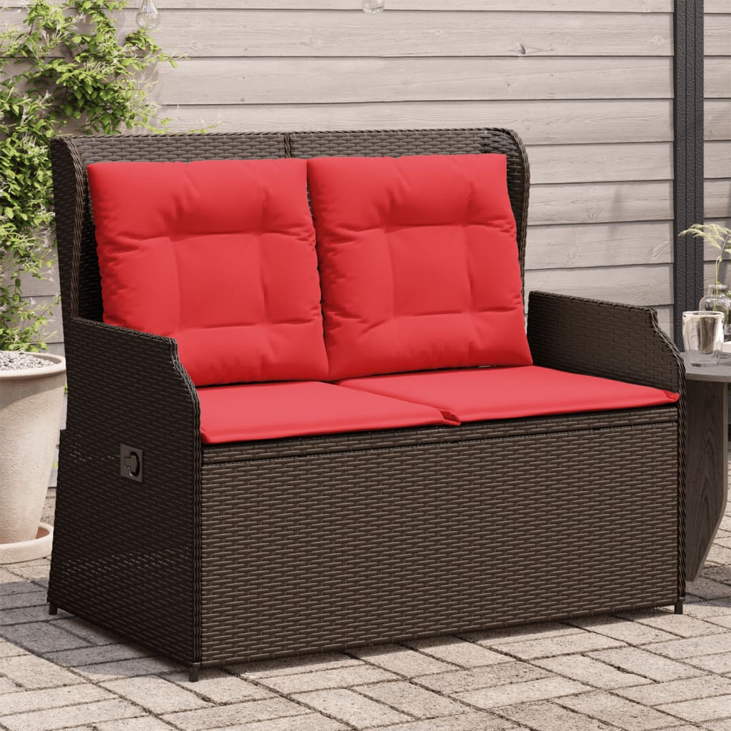 Panchina da giardino reclinabile con Cuscini in Polyrattan Marrone | homemem39