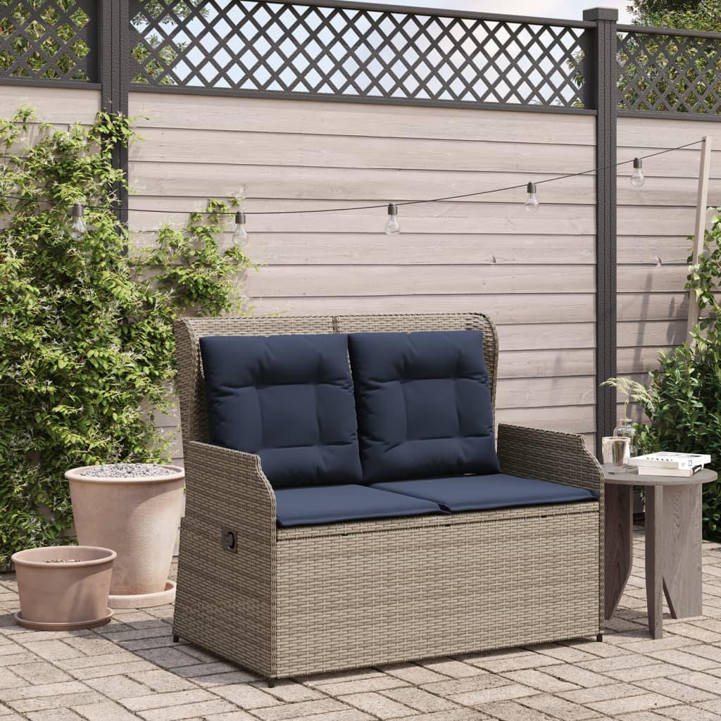 Panchina da giardino reclinabile con Cuscini in Polyrattan Grigio | homemem39