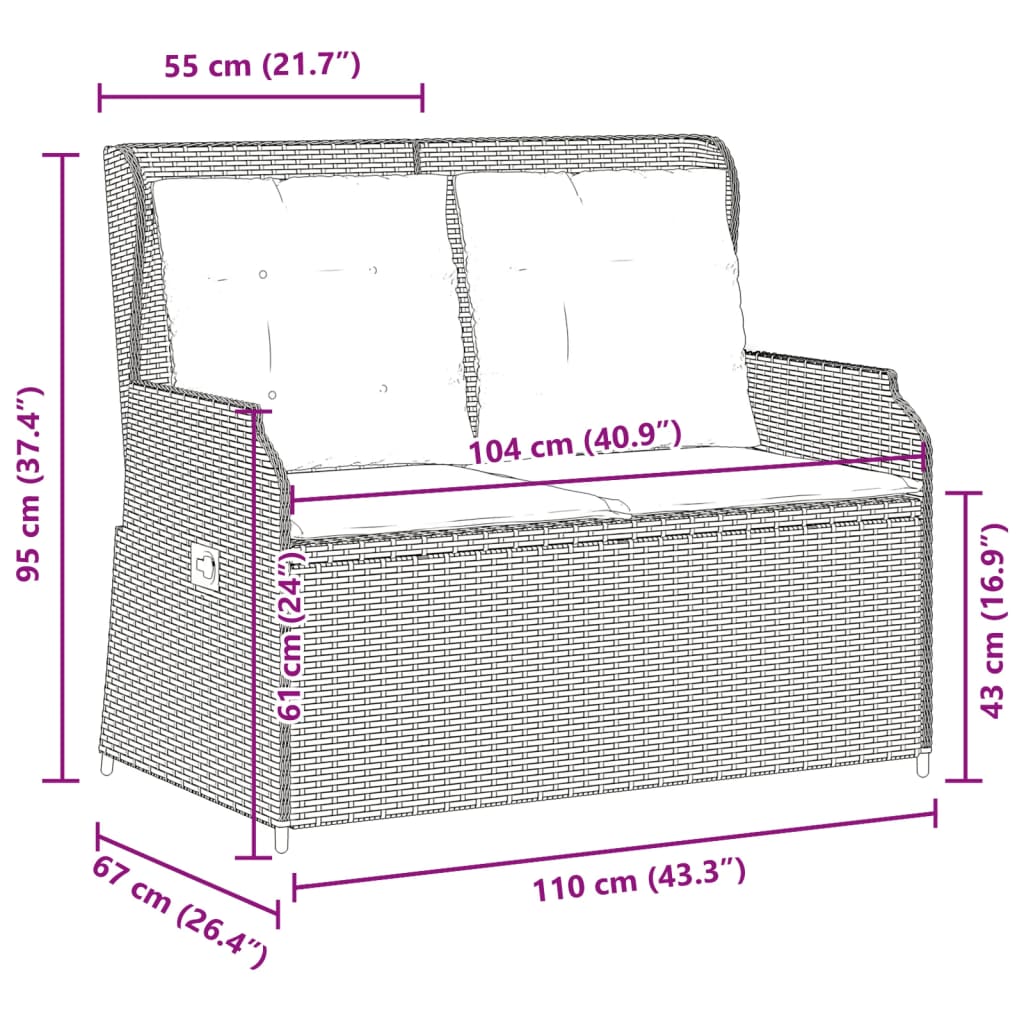 Panchina da giardino reclinabile con Cuscini in Polyrattan Grigio | homemem39