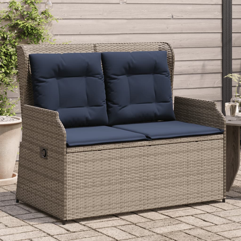 Panchina da giardino reclinabile con Cuscini in Polyrattan Grigio | homemem39