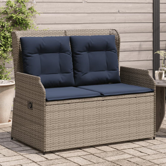 Panchina da giardino reclinabile con Cuscini in Polyrattan Grigio | homemem39