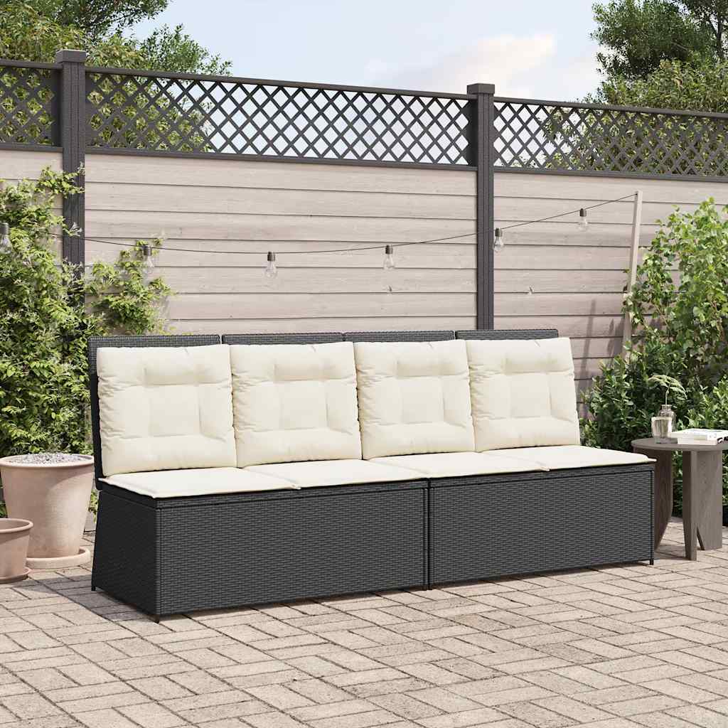 Panca Reclinabile da Giardino con Cuscini Nera in Polyrattan | homemem39
