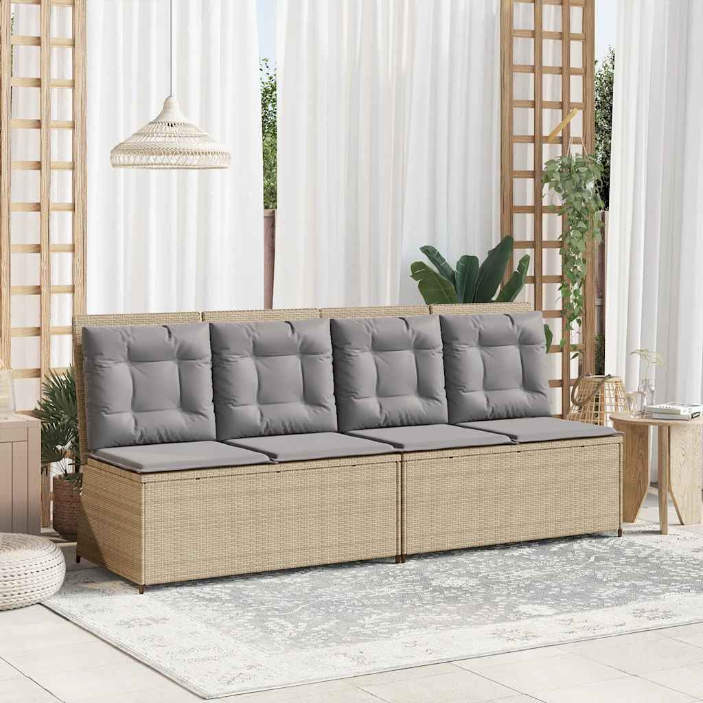 Panca Reclinabile da Giardino con Cuscini Beige in Polyrattan | homemem39