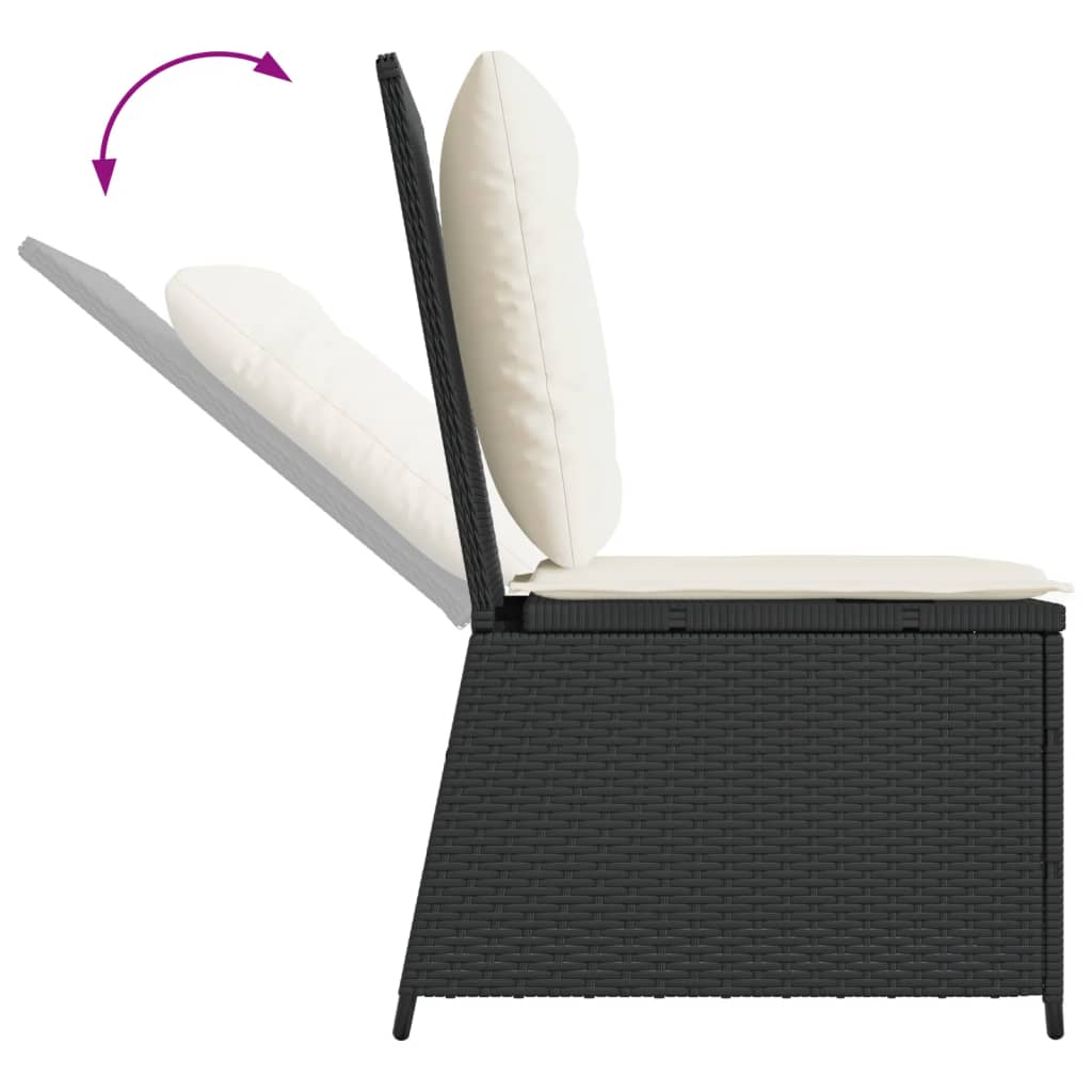 Divano Reclinabile da Giardino con Cuscini in Polyrattan Nero | homemem39