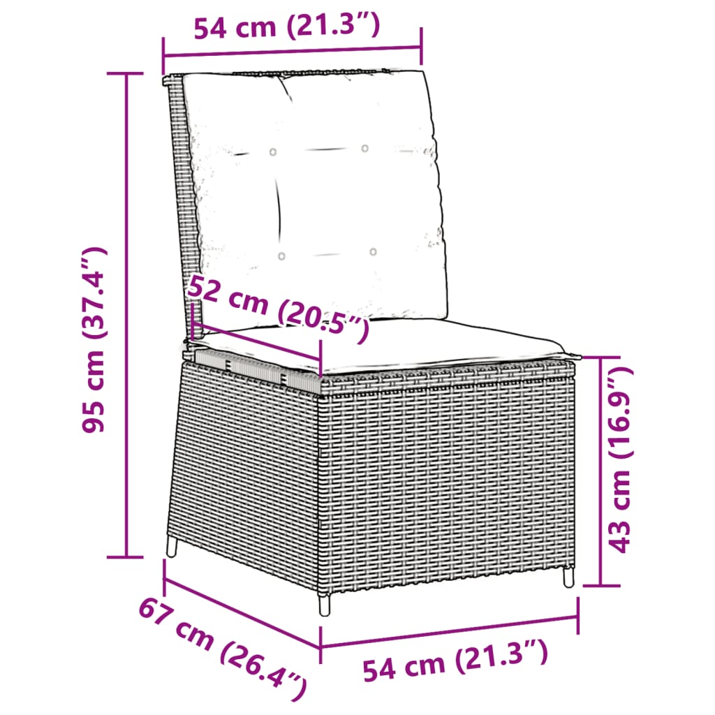 Divano Reclinabile da Giardino con Cuscini in Polyrattan Nero | homemem39