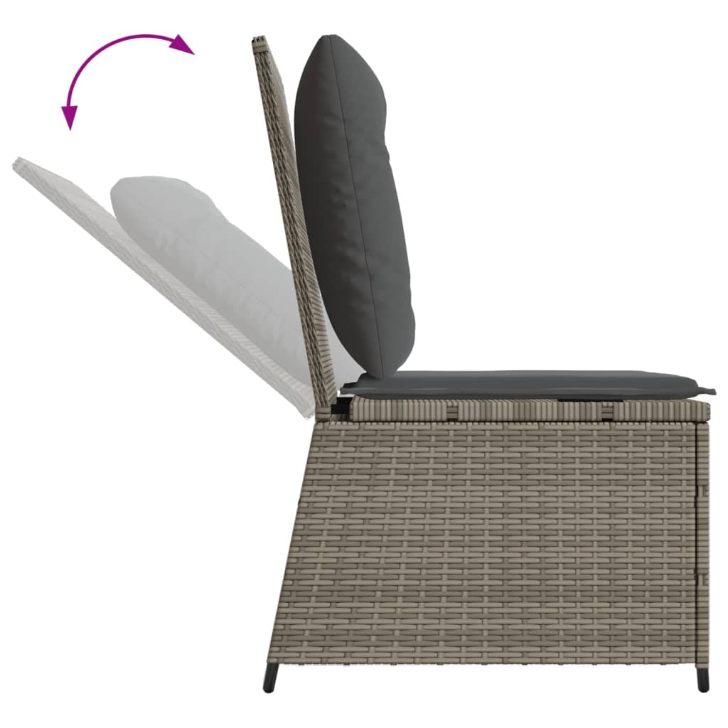 Divano Reclinabile da Giardino con Cuscini Grigio in Polyrattan | homemem39