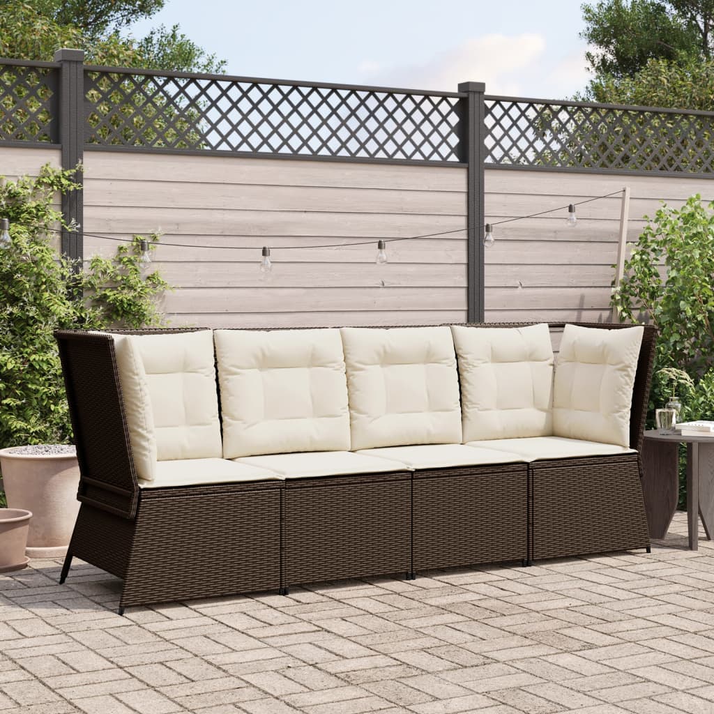 Divano Angolare da Giardino con Cuscini in Polyrattan Marrone | homemem39