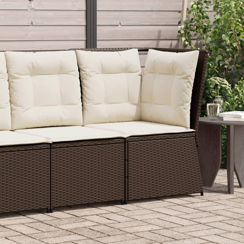 Divano Angolare da Giardino con Cuscini in Polyrattan Marrone | homemem39