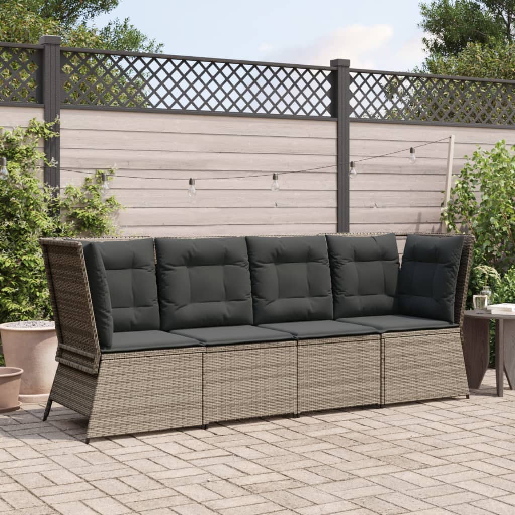 Divano Angolare da Giardino con Cuscini Grigio in Polyrattan | homemem39