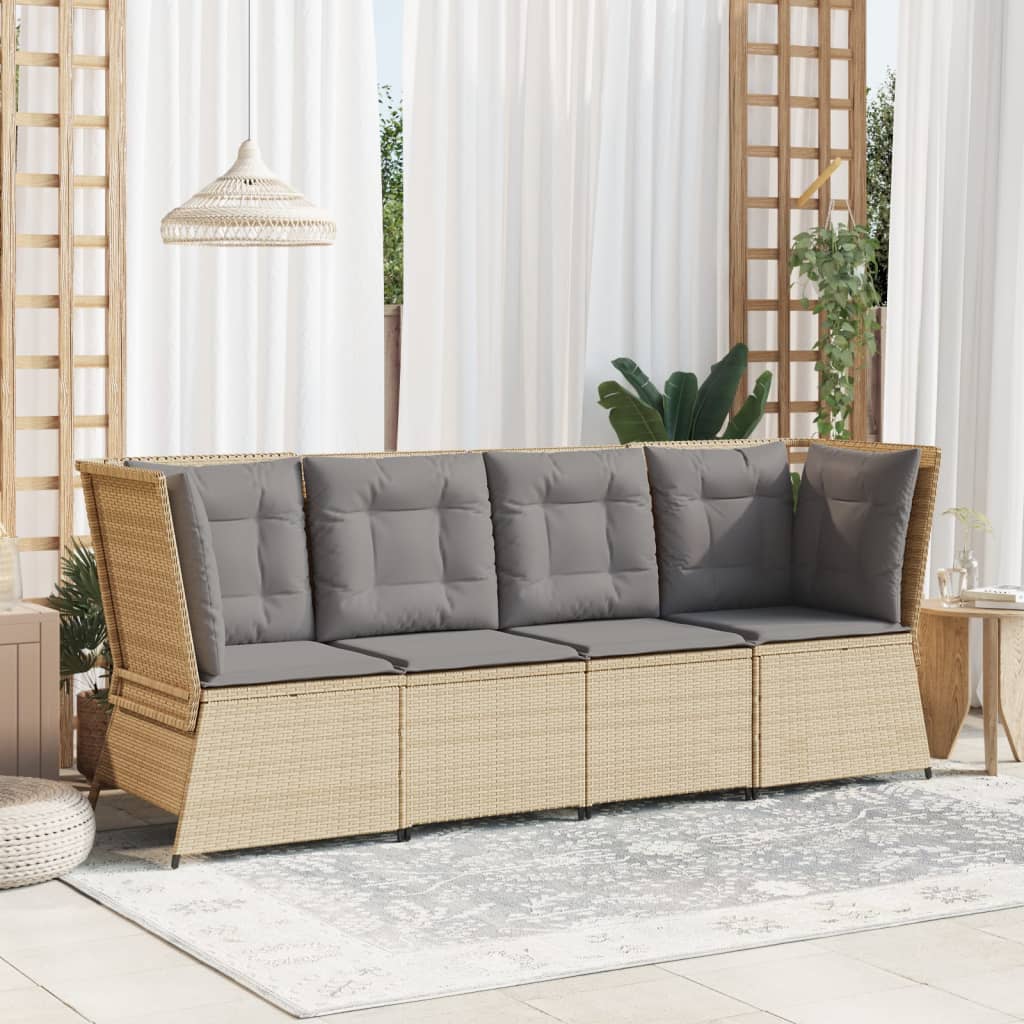 Divano Angolare da Giardino con Cuscini Beige in Polyrattan | homemem39