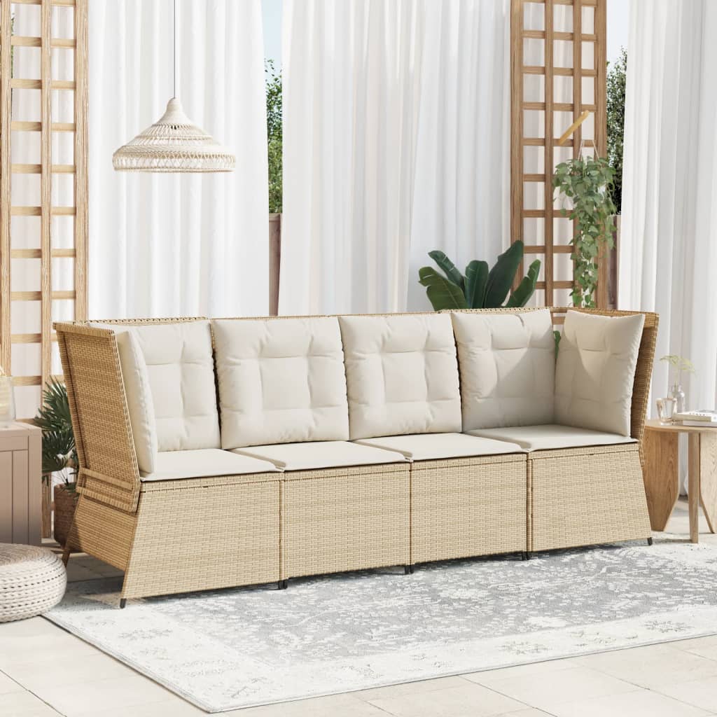 Divano Angolare da Giardino con Cuscini Beige in Polyrattan | homemem39
