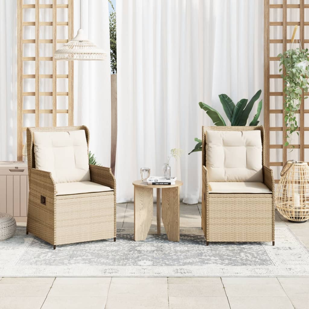 Sedie Reclinabili da Giardino 2pz con Cuscini Beige Polyrattan | homemem39