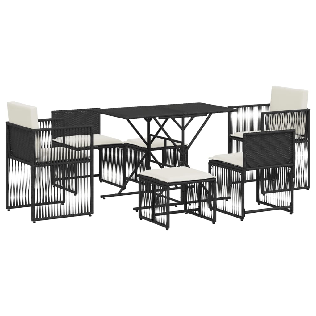 Set da Pranzo da Giardino 7 pz Nero con Cuscini in Polyrattan | homemem39
