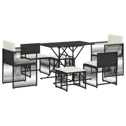 Set da Pranzo da Giardino 7 pz Nero con Cuscini in Polyrattan | homemem39