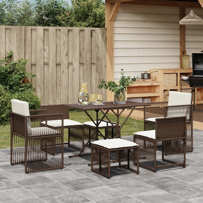 Set da Pranzo da Giardino 7pz con Cuscini in Polyrattan Marrone | homemem39
