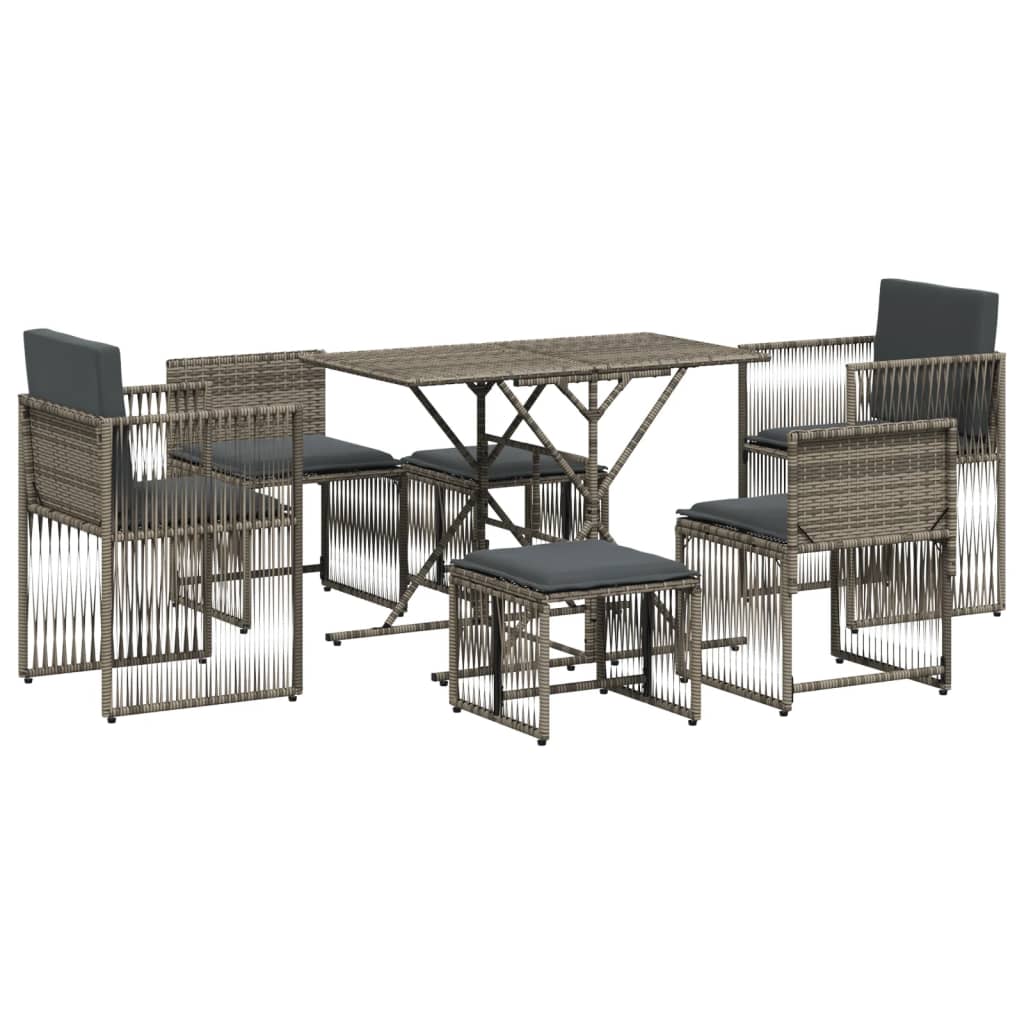 Set da Pranzo da Giardino 7 pz con Cuscini in Polyrattan Grigio | homemem39