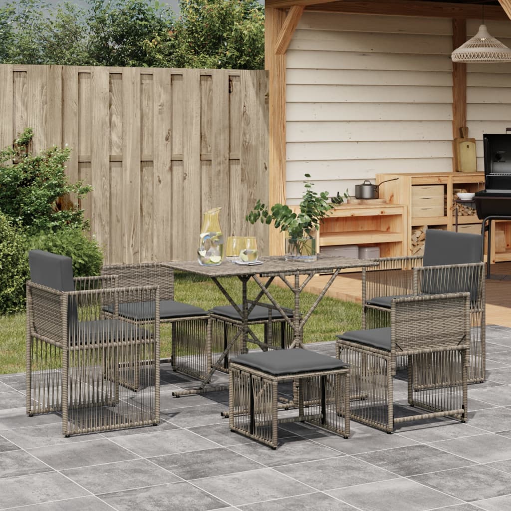 Set da Pranzo da Giardino 7 pz con Cuscini in Polyrattan Grigio | homemem39