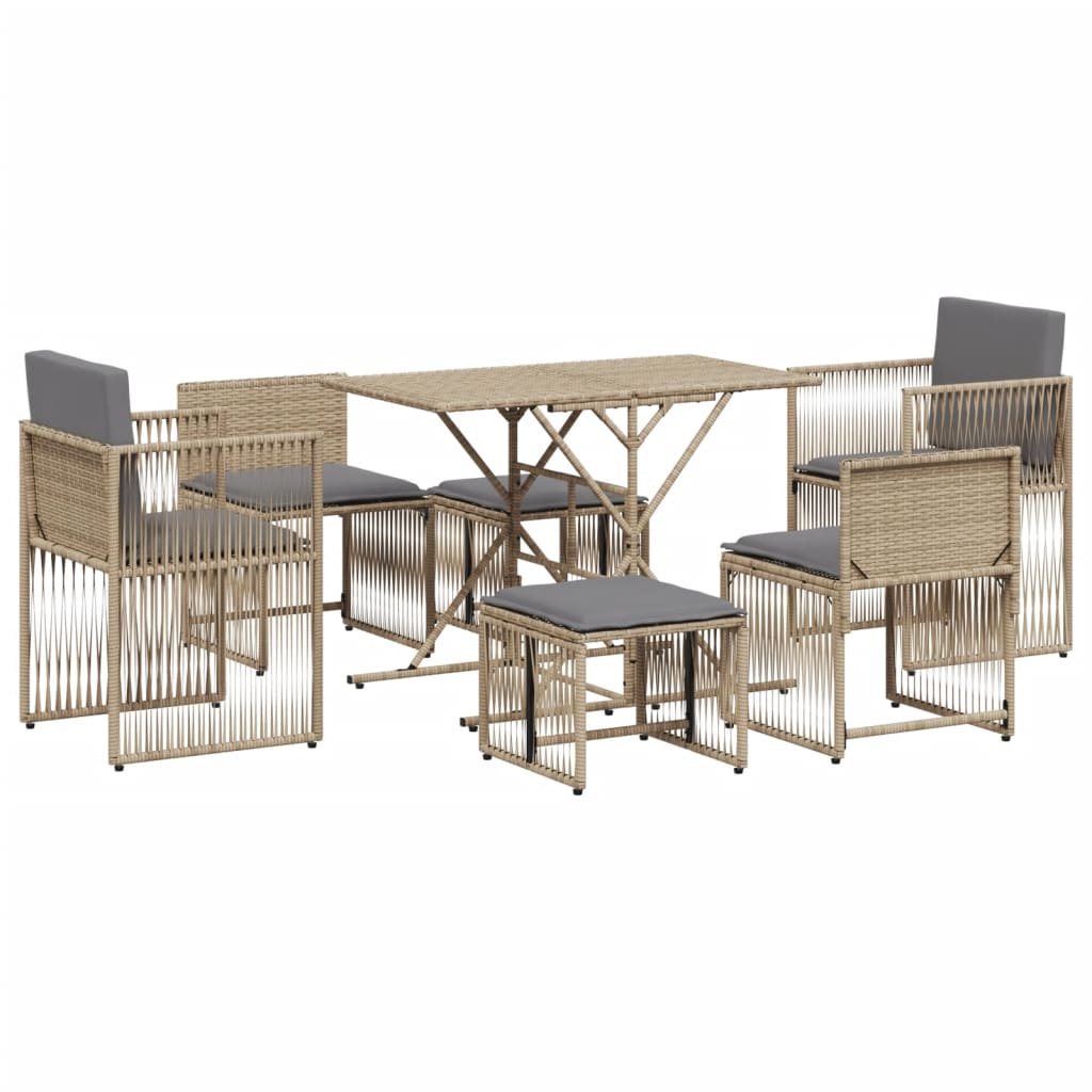Set da Pranzo da Giardino 7 pz con Cuscini Beige in Polyrattan | homemem39